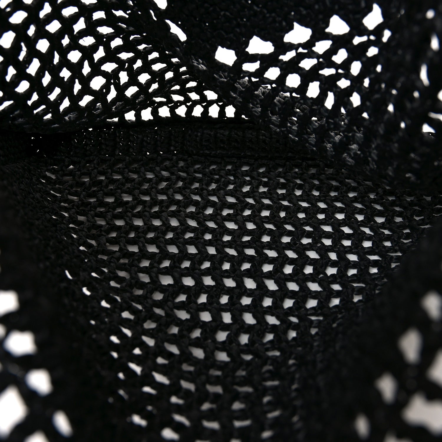 Yarn Raffia Effect Crochet Logo Embroidered Tote Bag Black