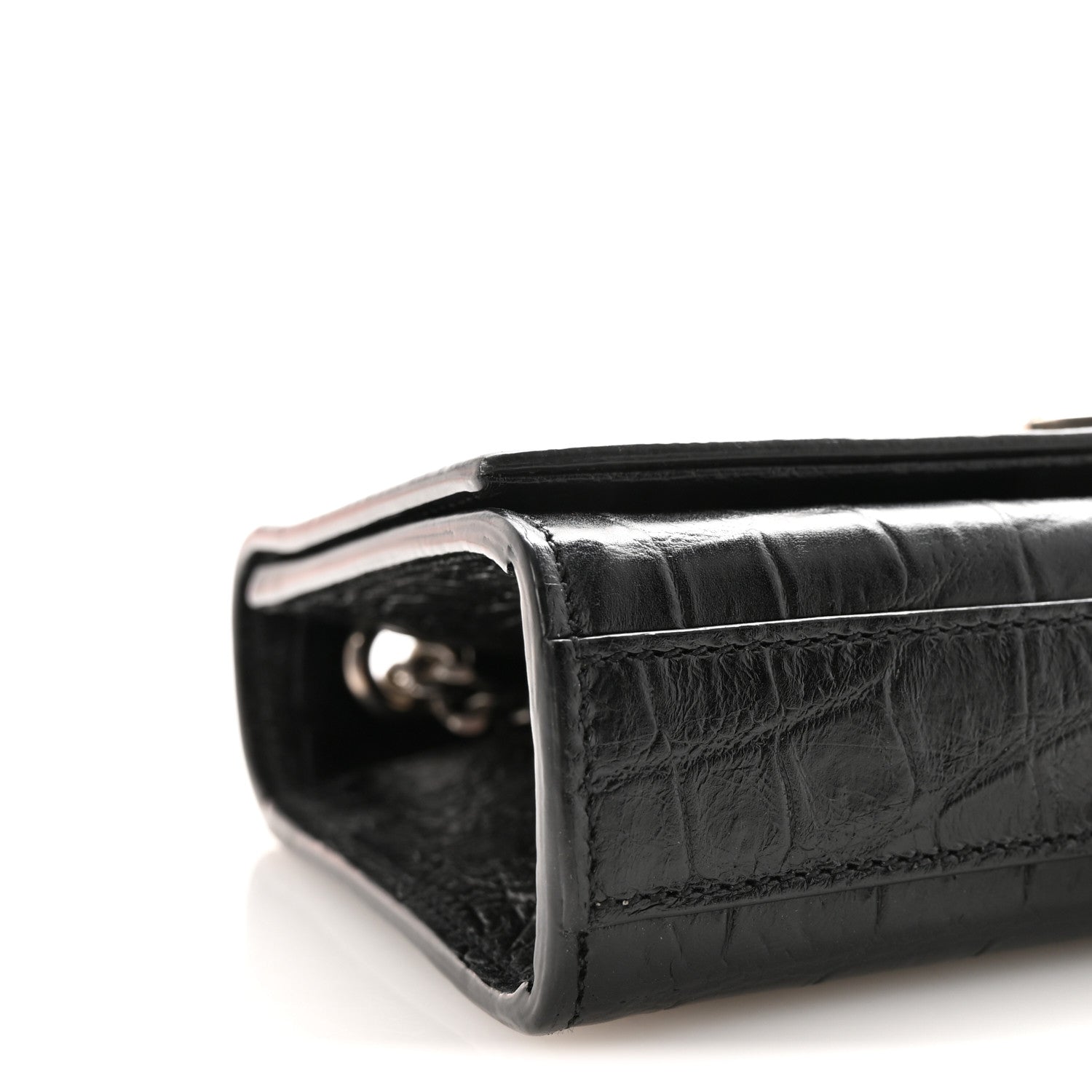 Calfskin Crocodile Embossed Small Classic Monogram Kate Tassel Satchel Black