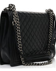 Lambskin Quilted Large Boy Flap Black