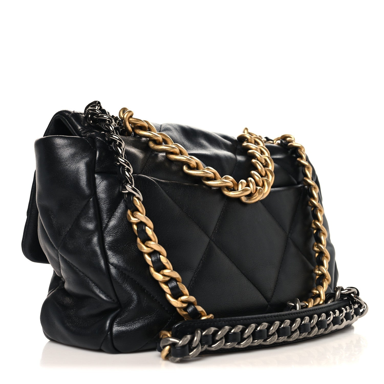 Lambskin Quilted Large CHNL 19 Flap Black
