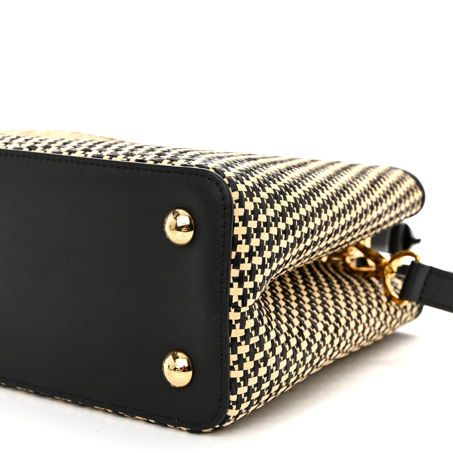 Raffia Calfskin Capucines MM Black Ecru