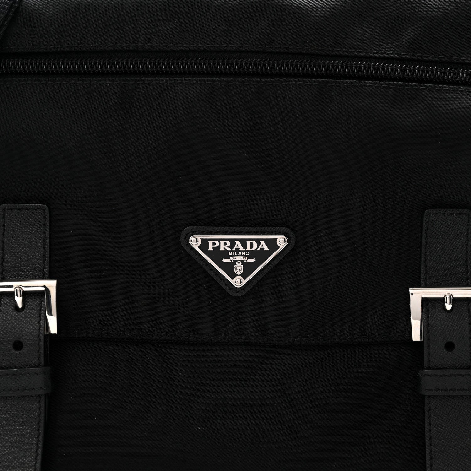 Tessuto Nylon Saffiano Double Buckle Messenger Shoulder Bag Black