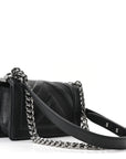 Calfskin Perforated Chevron Quilted Small Boy Flap Black