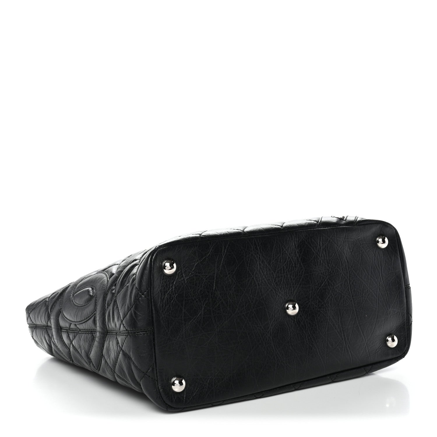 Aged Calfskin Quilted Large Cotton Club Tote Black