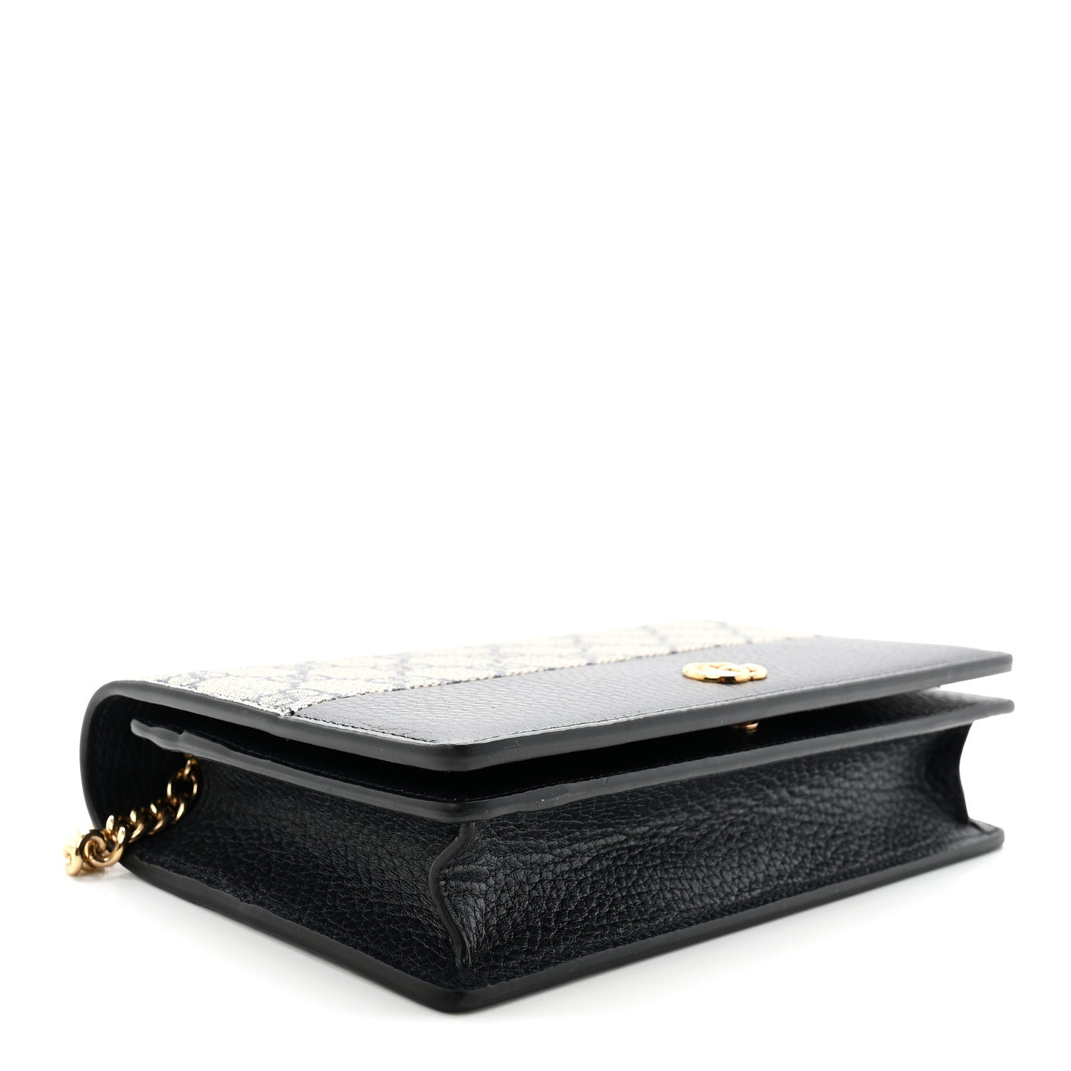 GG Supreme Monogram Textured Dollar Calfskin Mini GG Marmont Chain Wallet Beige Blue