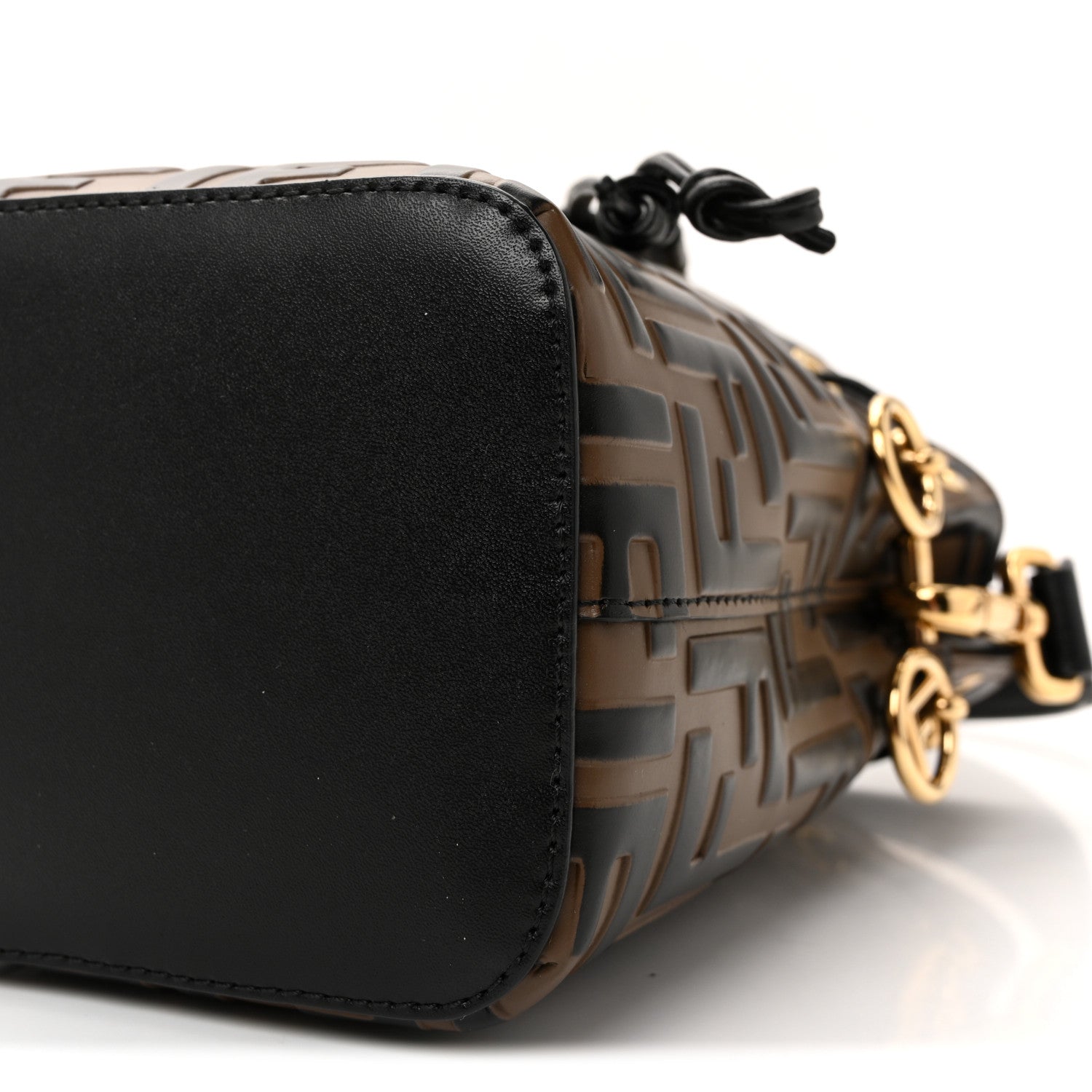 Vitello Liberty F is FNDI Bi-Color FF 1974 Embossed Mini Mon Tresor Bucket Bag Maya Black