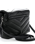 Calfskin Y Quilted Monogram Toy Loulou Crossbody Bag Black