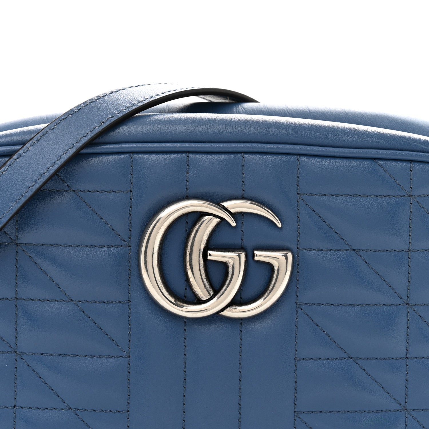 Calfskin Matelasse Aria Small GG Marmont Chain Shoulder Bag Clear Blue