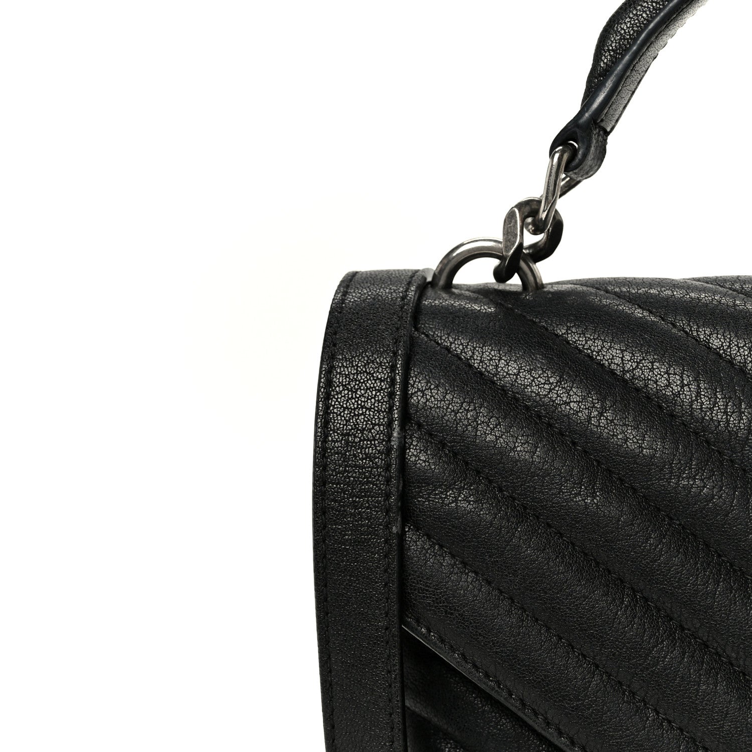 Sheepskin Matelasse Chevron Monogram Monochrome Medium College Bag Black