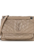 Crinkled Calfskin Matelasse Monogram Medium Niki Chain Satchel Gold Sand