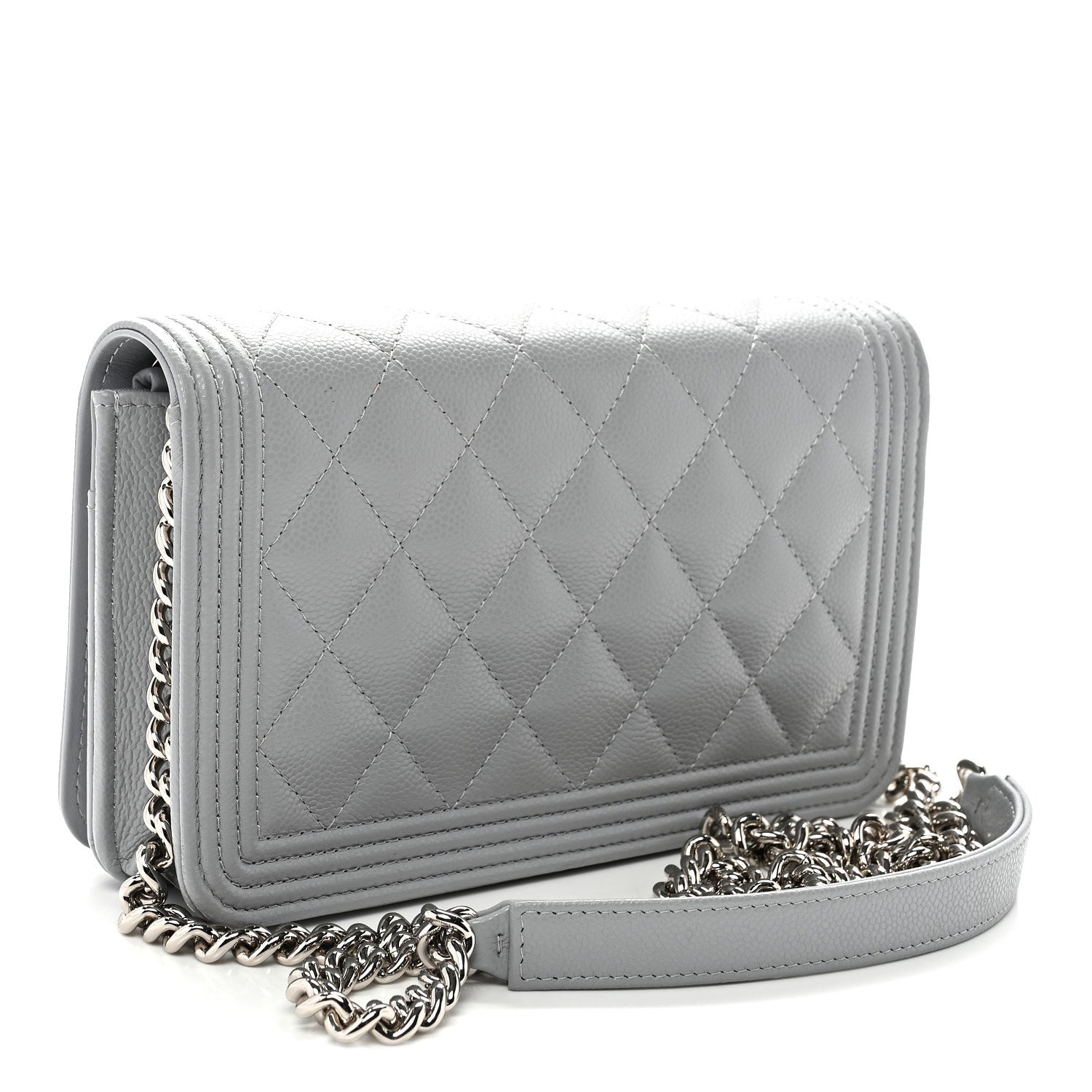 Caviar Quilted Boy Wallet On Chain WOC Grey