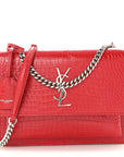 Calfskin Crocodile Embossed Medium Monogram Sunset Rouge Eros