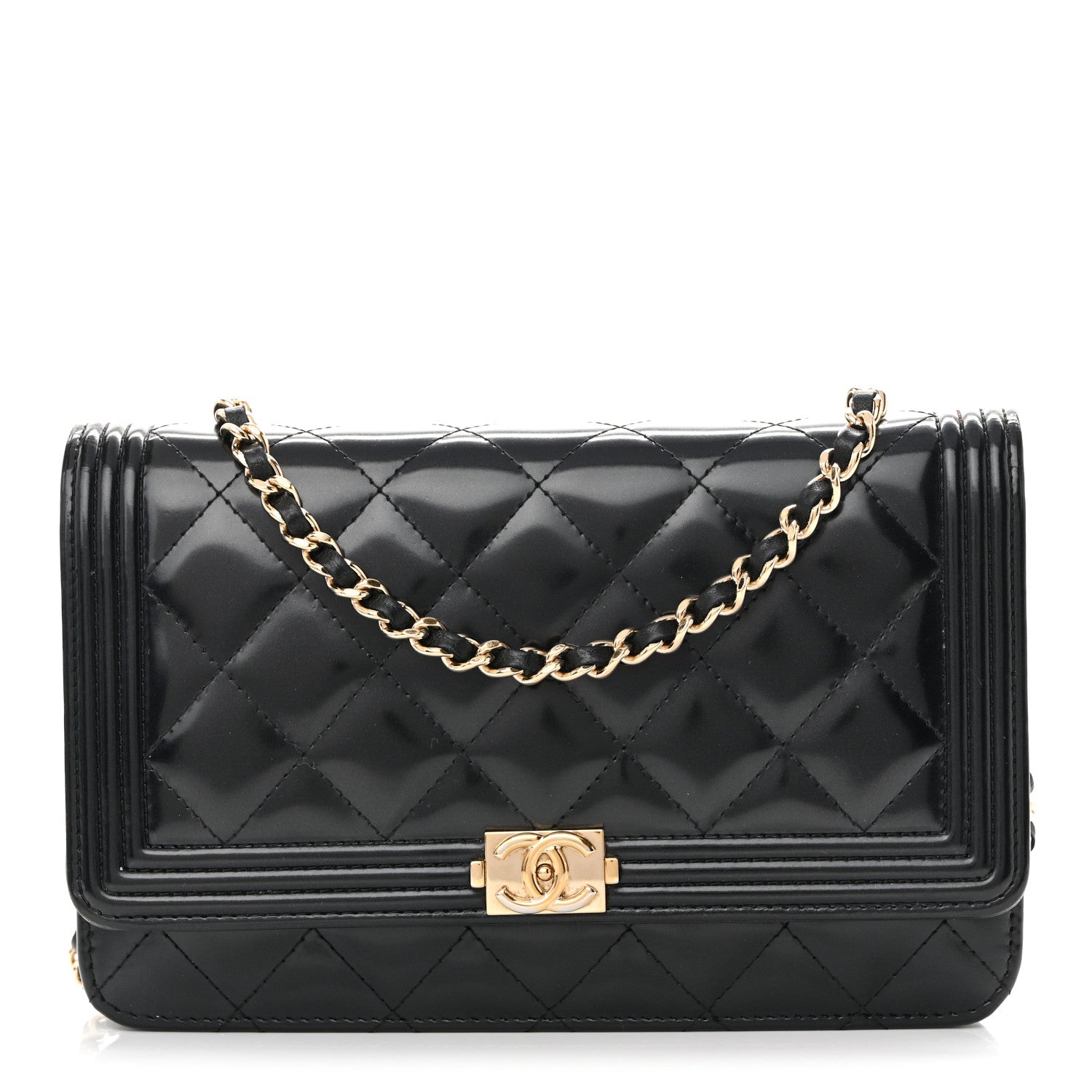 Glazed Calfskin Quilted Boy Wallet On Chain WOC Black