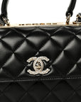 Lambskin Crystal Quilted Mini Trendy CC Dual Handle Flap Bag Black