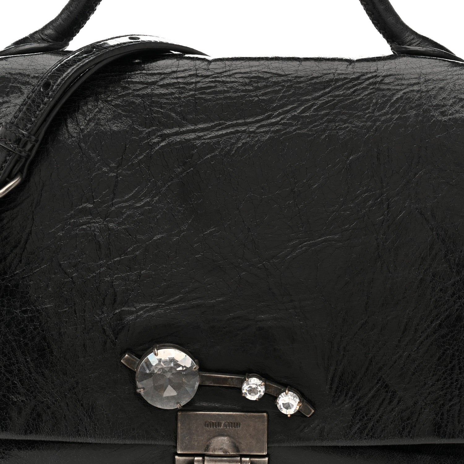 Vitello Shine Crystal Shoulder Bag Black
