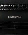 Shiny Calfskin Monochrome Crocodile Embossed Hourglass Chain Bag Black