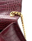 Calfskin Crocodile Embossed Medium Classic Monogram Kate Tassel Satchel Dark Red