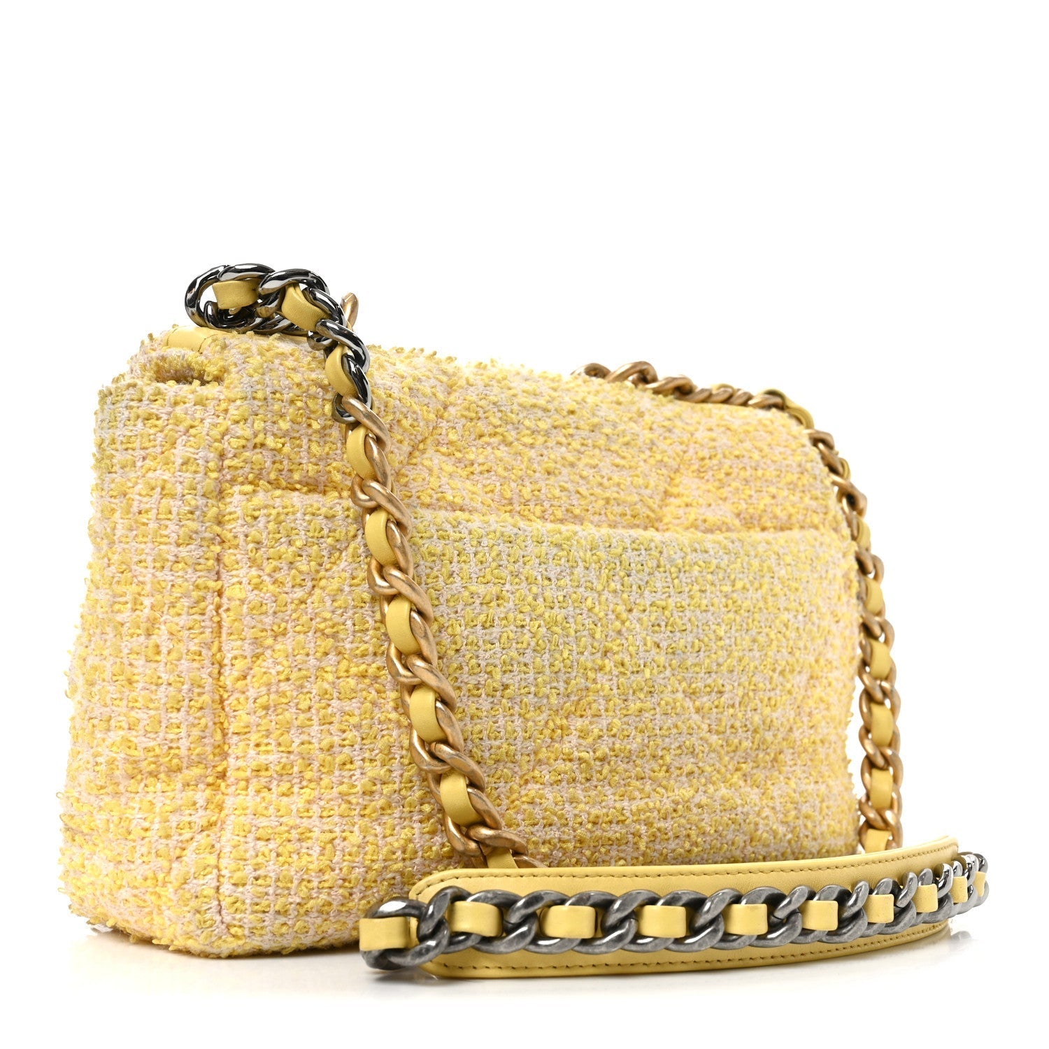 Tweed Quilted Medium CHNL 19 Flap Yellow Pink