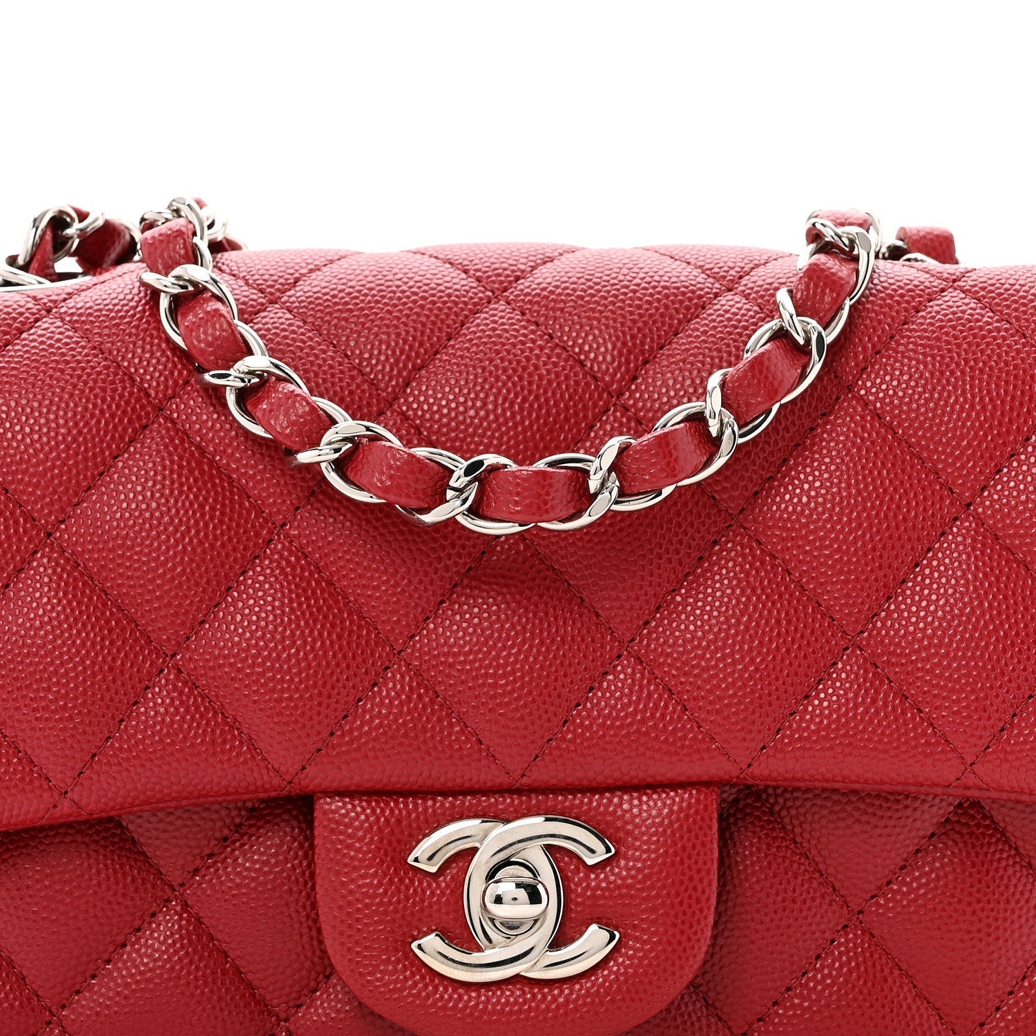 Caviar Quilted Mini Rectangular Flap Dark Red