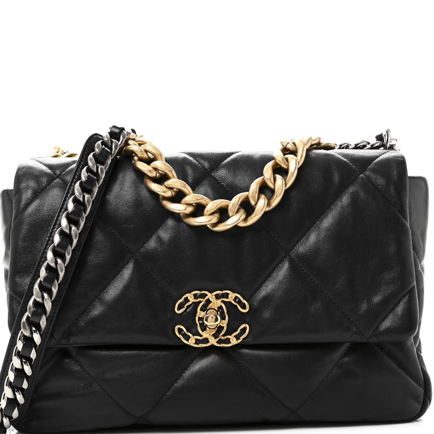 Goatskin Quilted Large CHNL 19 Flap Black