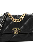 Goatskin Quilted Large CHNL 19 Flap Black