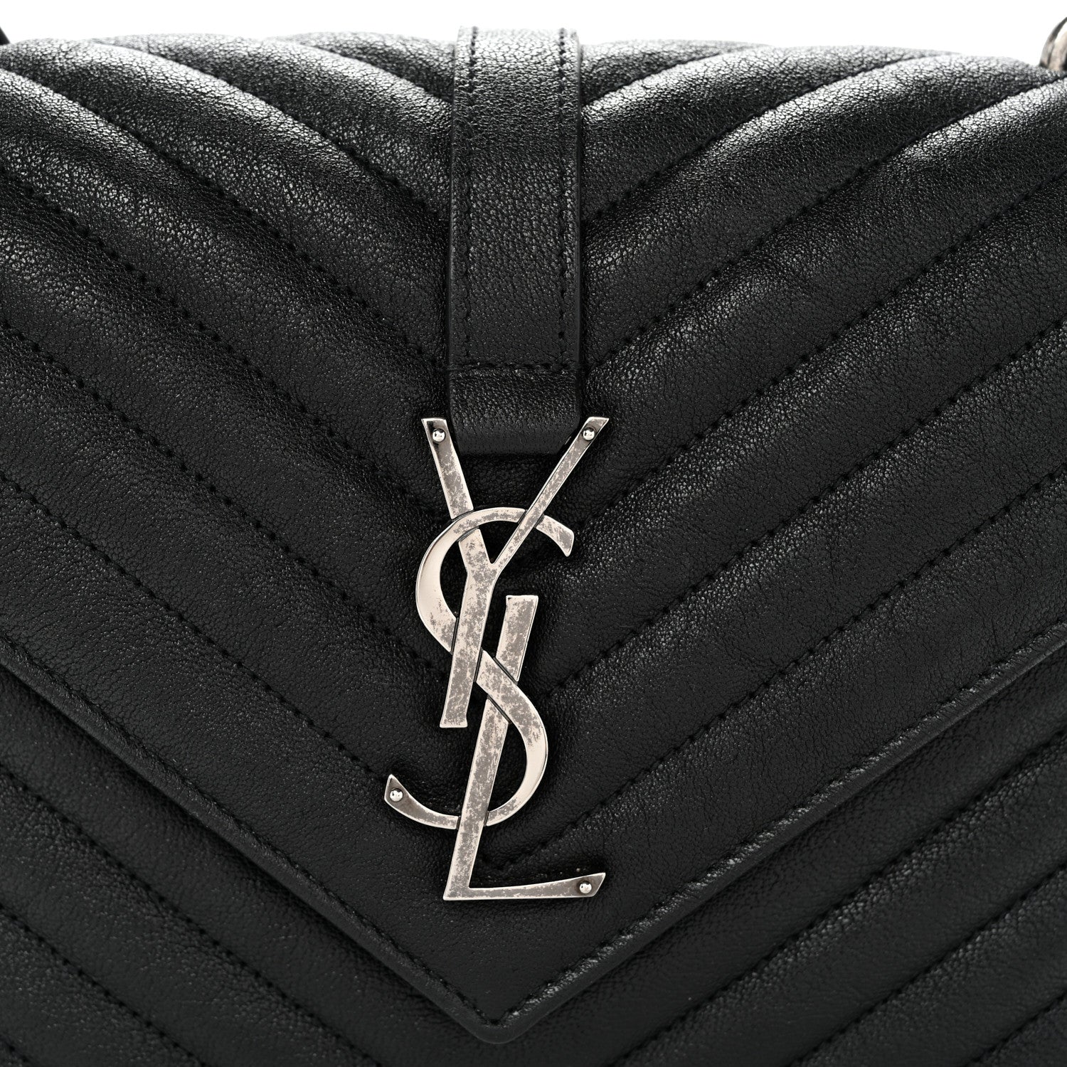 Sheepskin Matelasse Chevron Monogram Medium College Bag Black