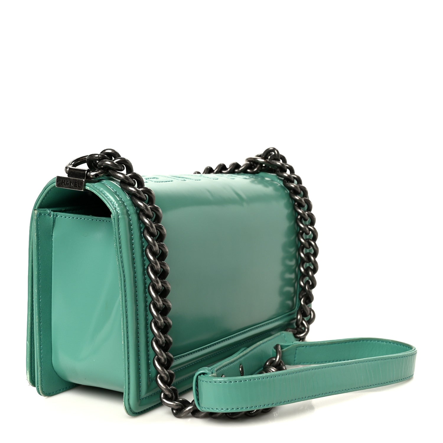 Glazed Calfskin Medium Boy Flap Green