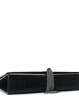 Calfskin Crocodile Embossed Medium Classic Monogram Kate Tassel Satchel Black
