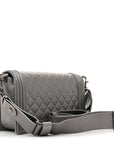Metallic Lambskin Stingray Quilted Medium Boy Flap Silver