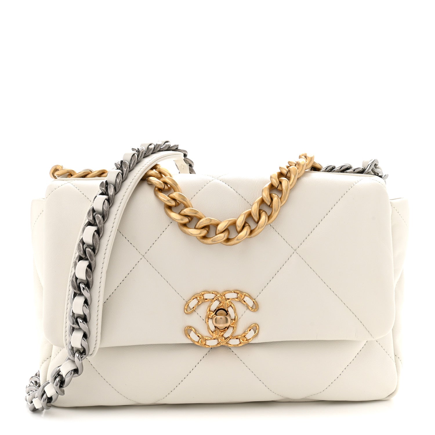 Goatskin Quilted Medium CHNL 19 Flap White