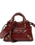 Semi Shiny Calfskin Crocodile Embossed Neo Classic Gold Hardware Mini City Dark Red
