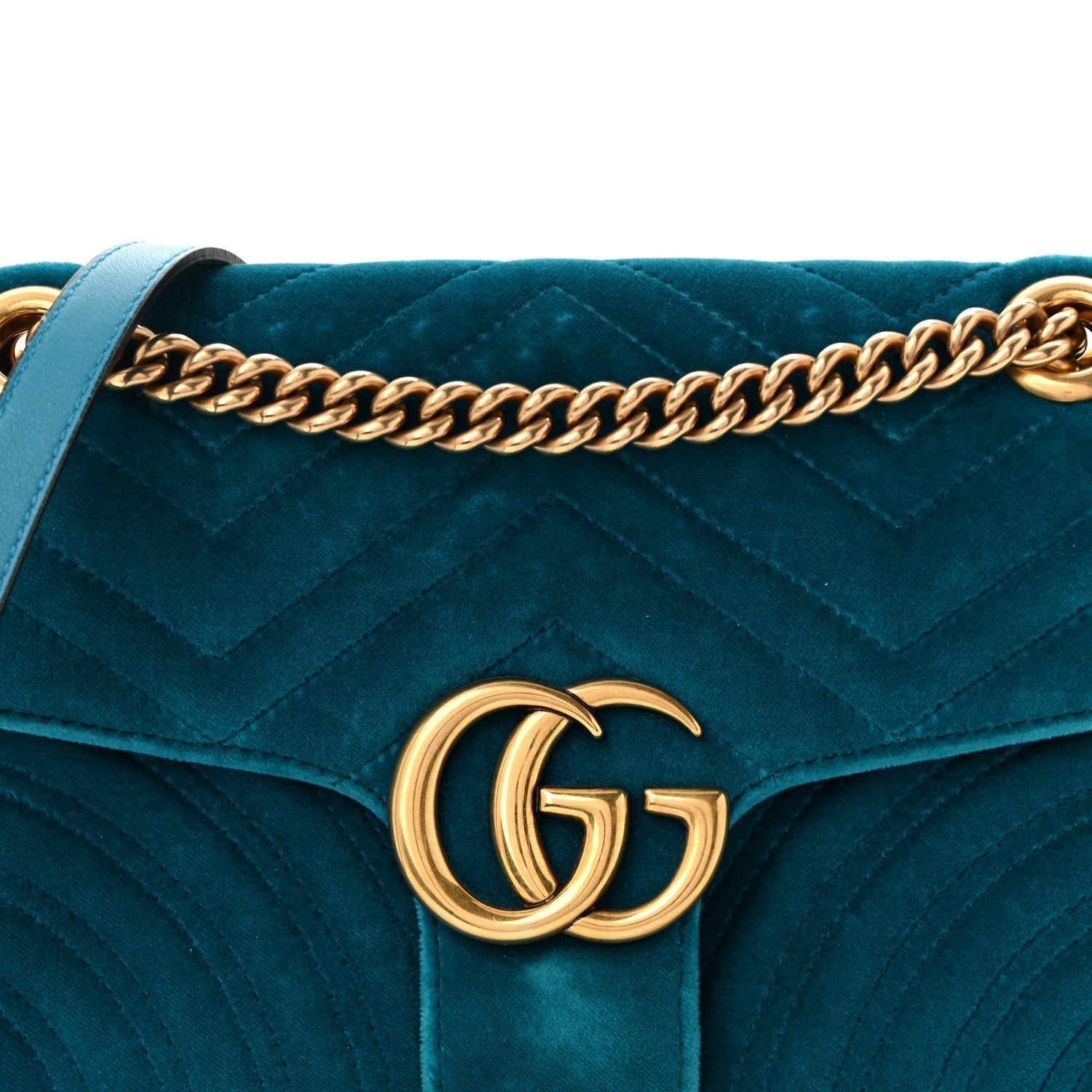 Velvet Matelasse Small GG Marmont Shoulder Bag Pavone Cyan
