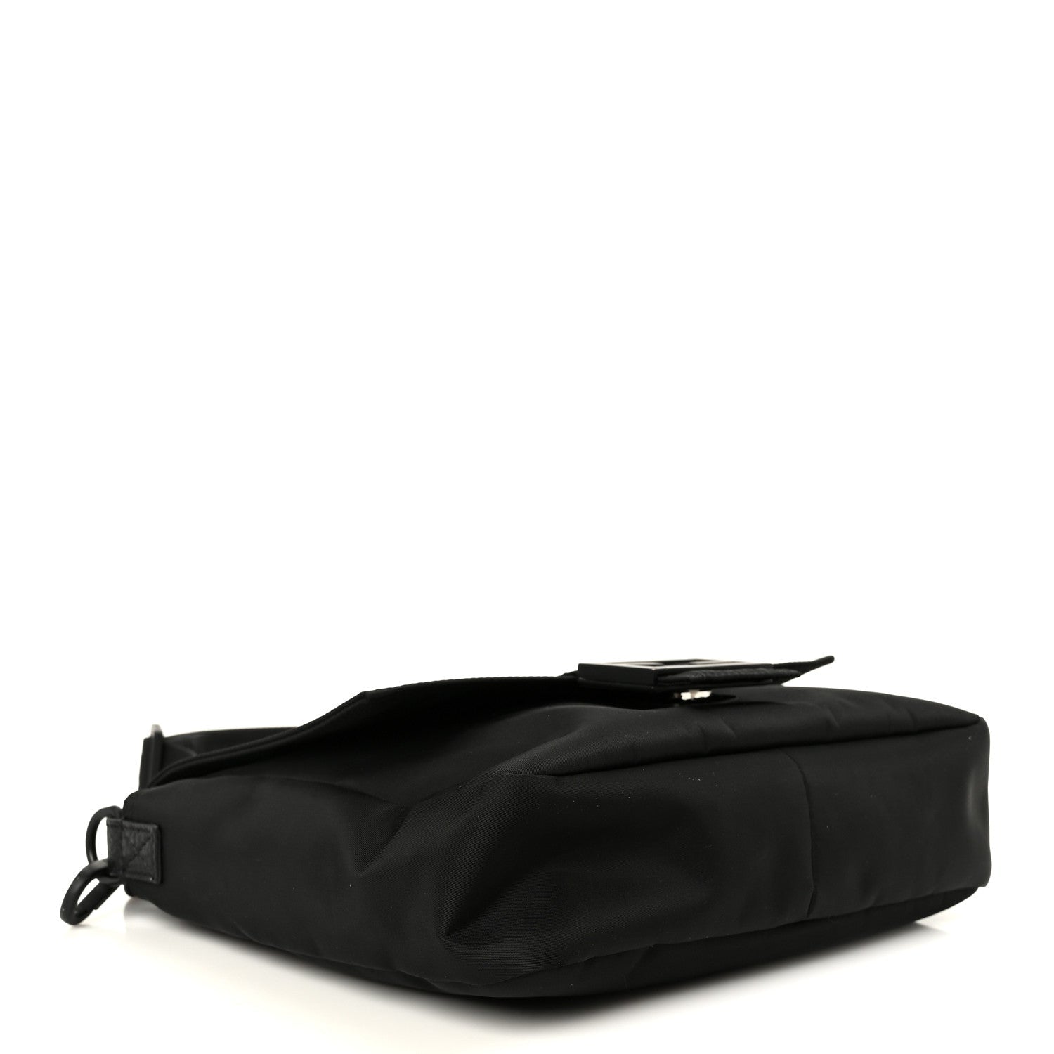 Econyl Nylon Cuoio Romano Monochrome Medium Baguette Messenger Bag Black