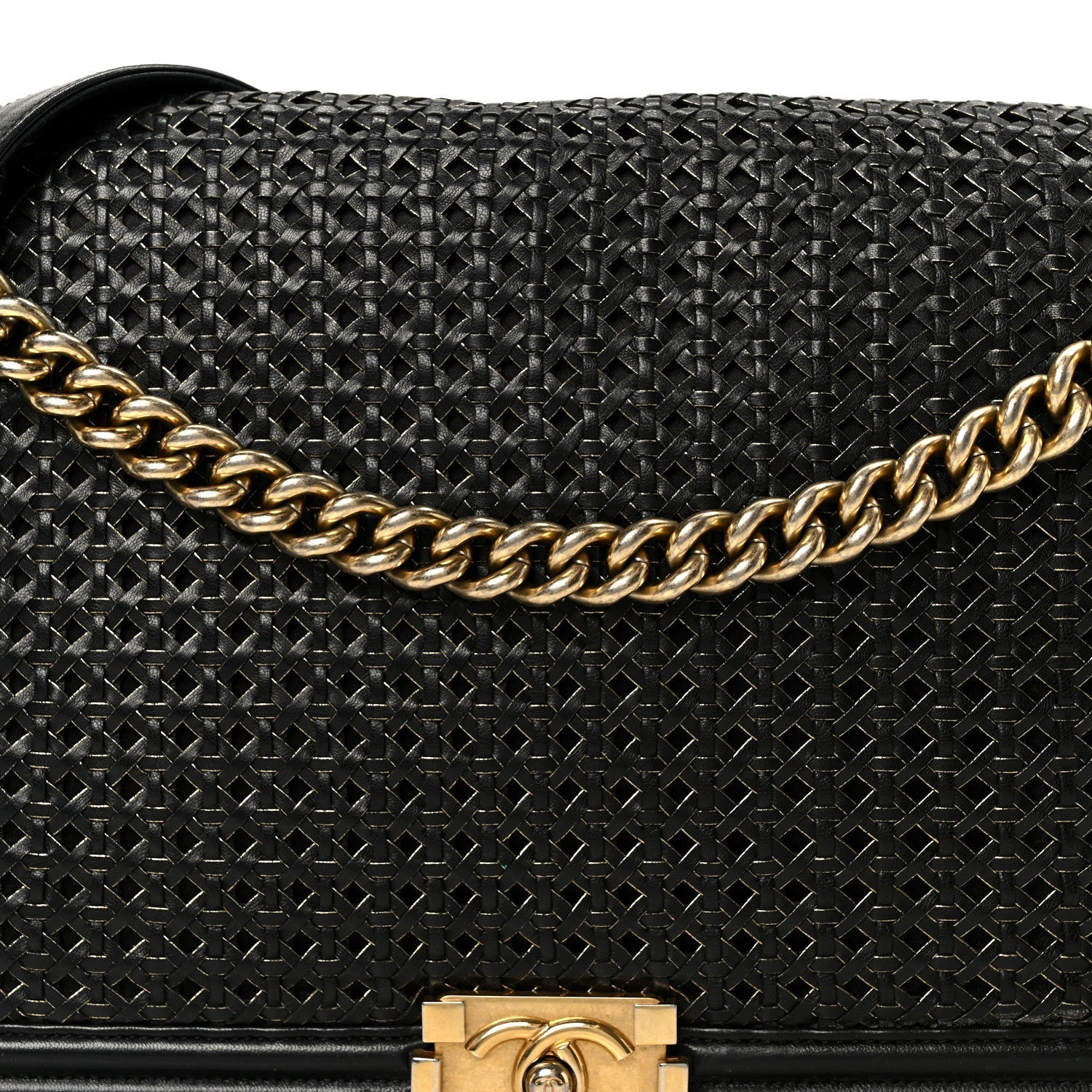 Braided Sheepskin Large Boy Reverso Flap Black