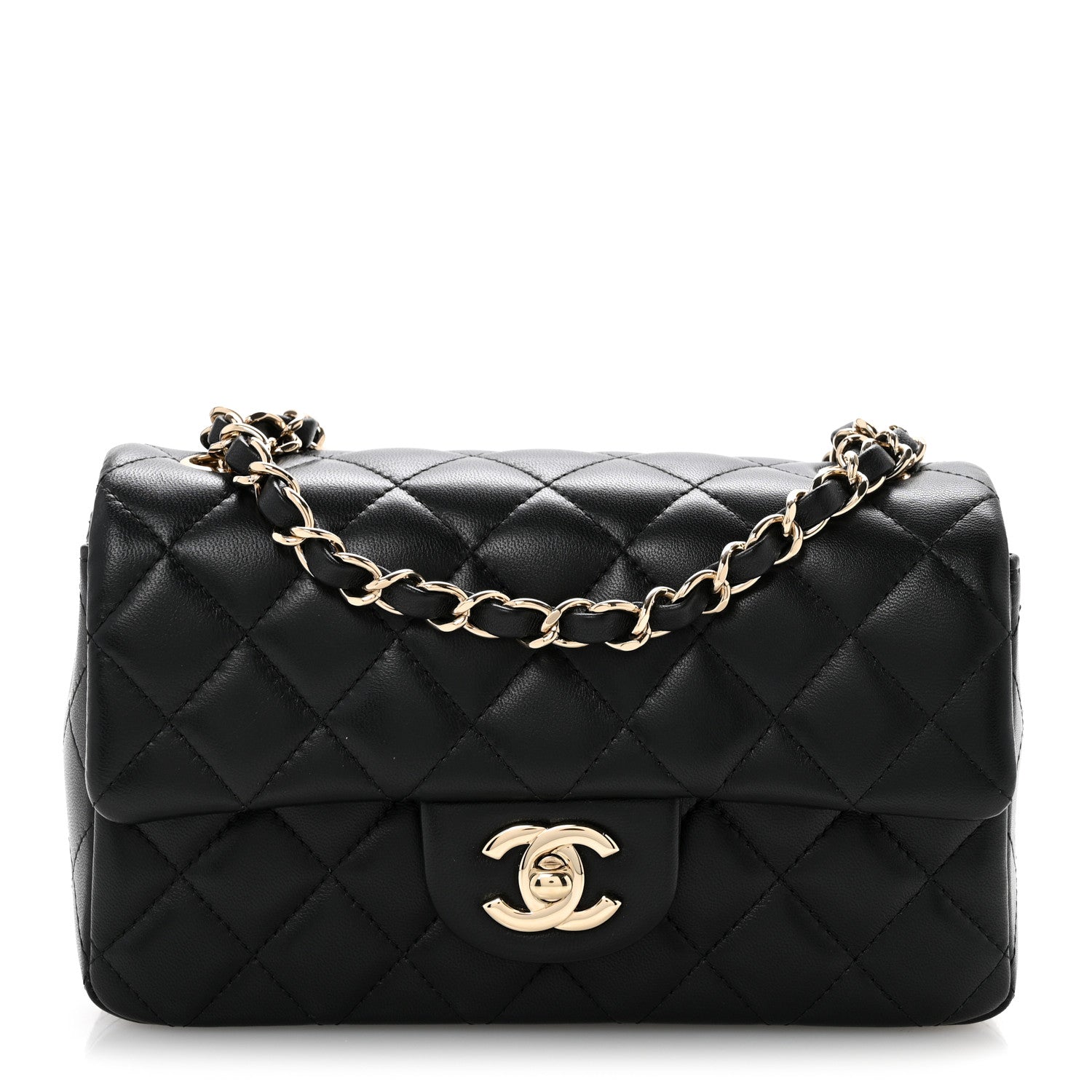 Lambskin Quilted Mini Rectangular Flap Black