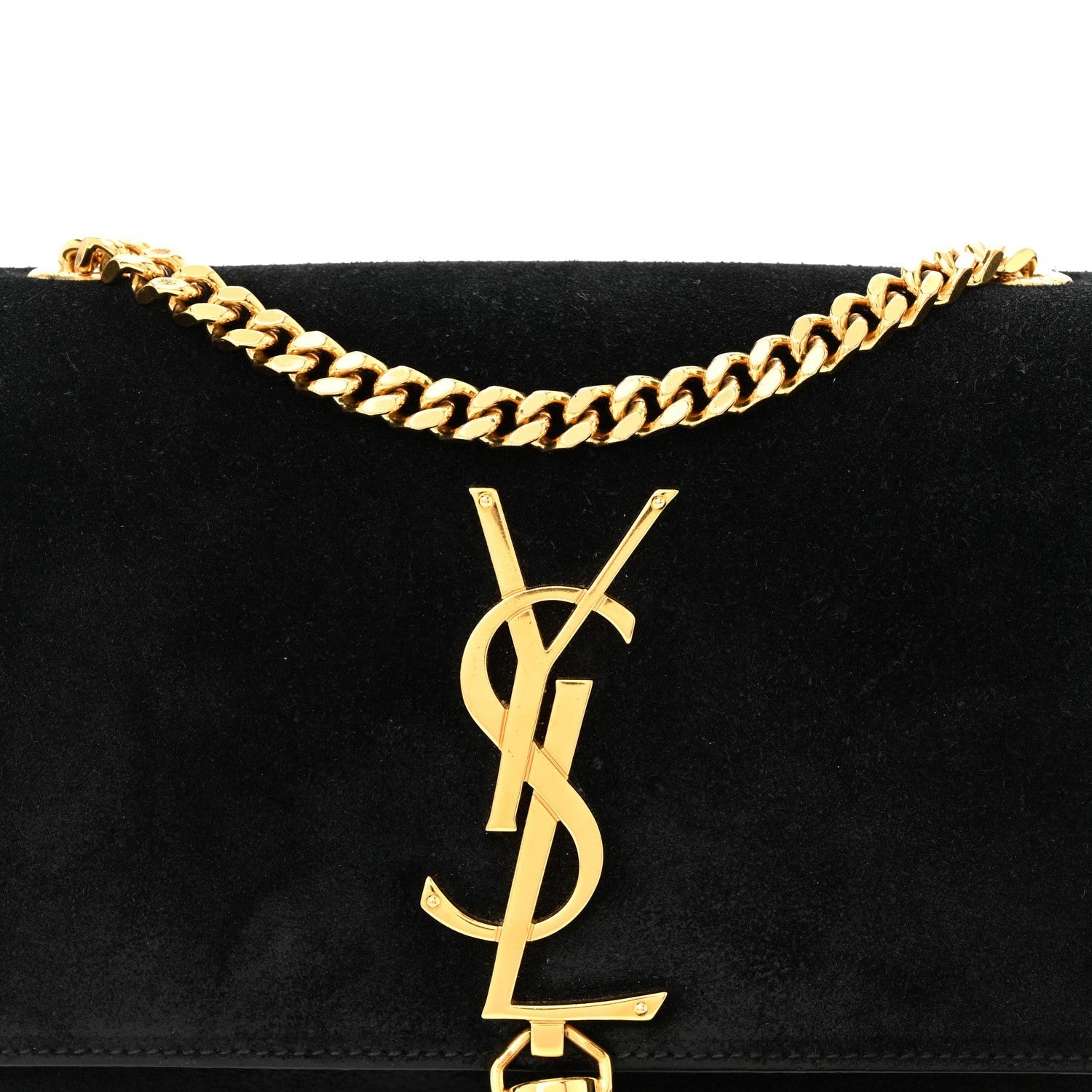 Suede Small Classic Monogram Kate Tassel Satchel Black