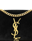 Suede Small Classic Monogram Kate Tassel Satchel Black