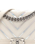 Lambskin Iridescent PVC Chevron Quilted Medium Boy Flap White Silver