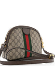 GG Supreme Monogram Textured Dollar Calfskin Web Small Ophidia Dome Shoulder Bag Beige Ebony New Acero