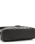 Sheepskin Matelasse Chevron Monogram Medium College Bag Asphalt