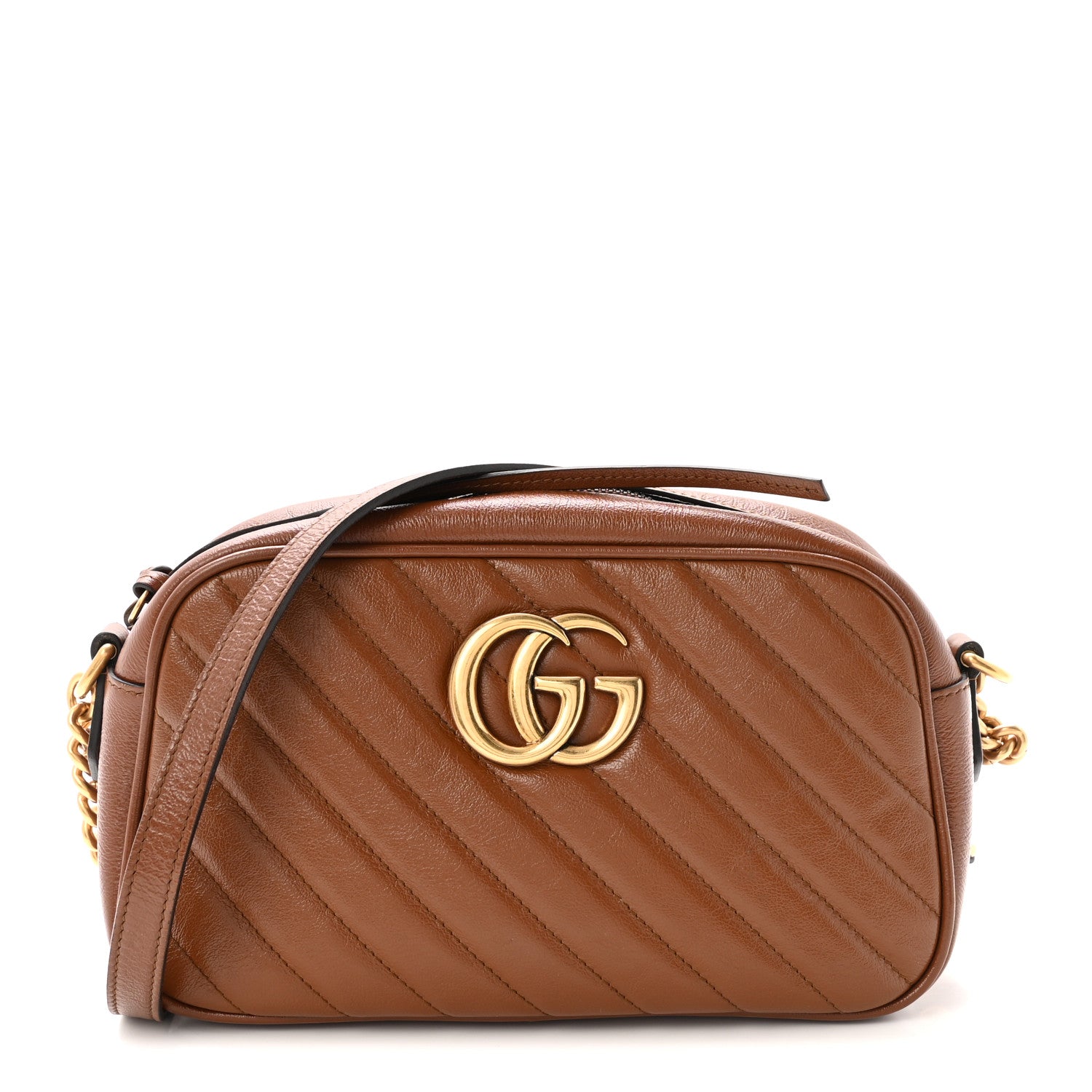 Glazed Calfskin Matelasse Diagonal Small GG Marmont Chain Shoulder Bag Cuir