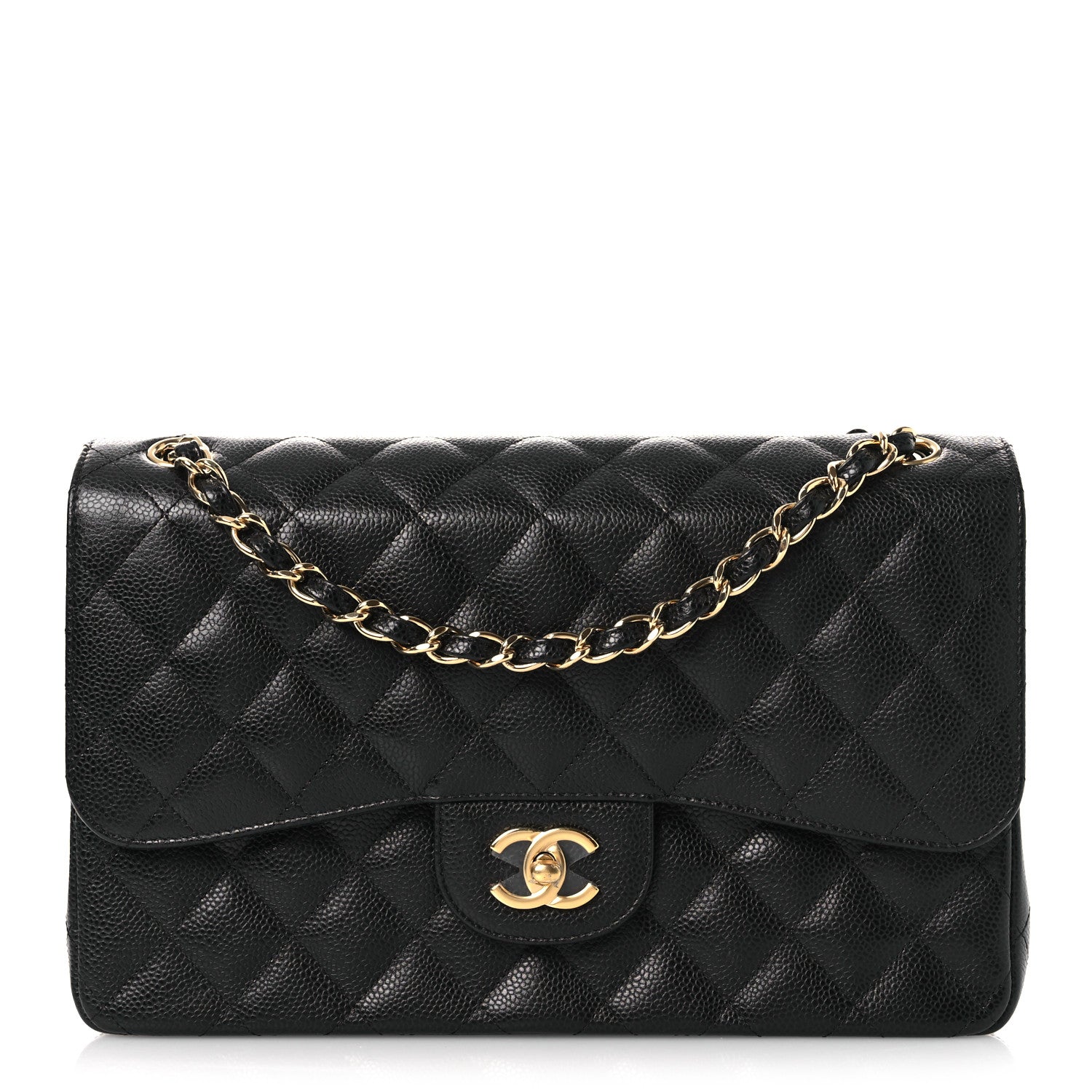 Caviar Quilted Jumbo Double Flap Black