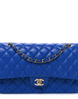 Lambskin Quilted Medium Double Flap Blue