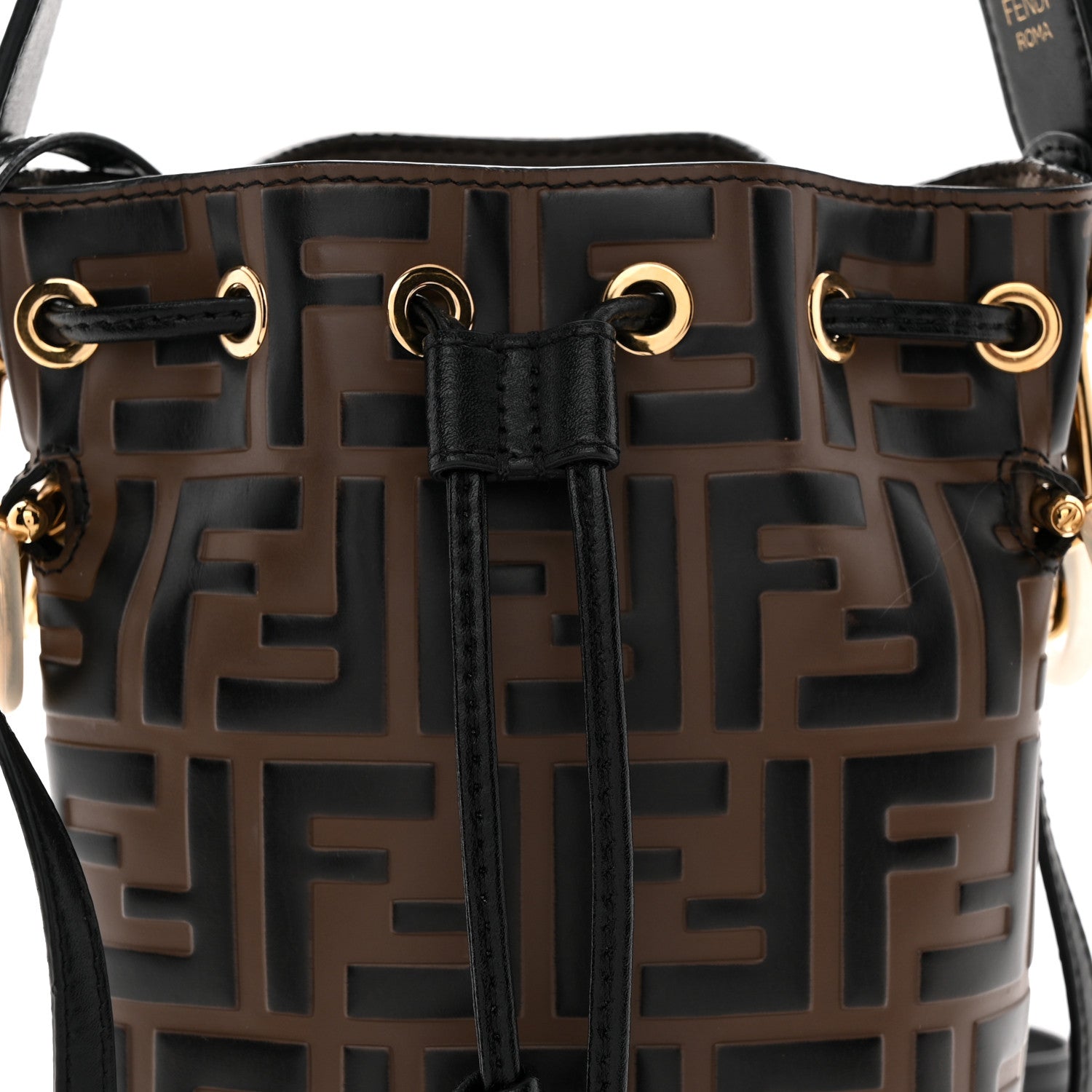 Vitello Liberty F is FNDI Bi-Color FF 1974 Embossed Mini Mon Tresor Bucket Bag Maya Black