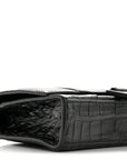 Shiny Calfskin Monochrome Crocodile Embossed Hourglass Chain Bag Black