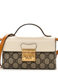 GG Supreme Monogram New Sakai Calfskin Mini Padlock Top Handle Shoulder Bag Beige Ebony Mystic White Sun Oil