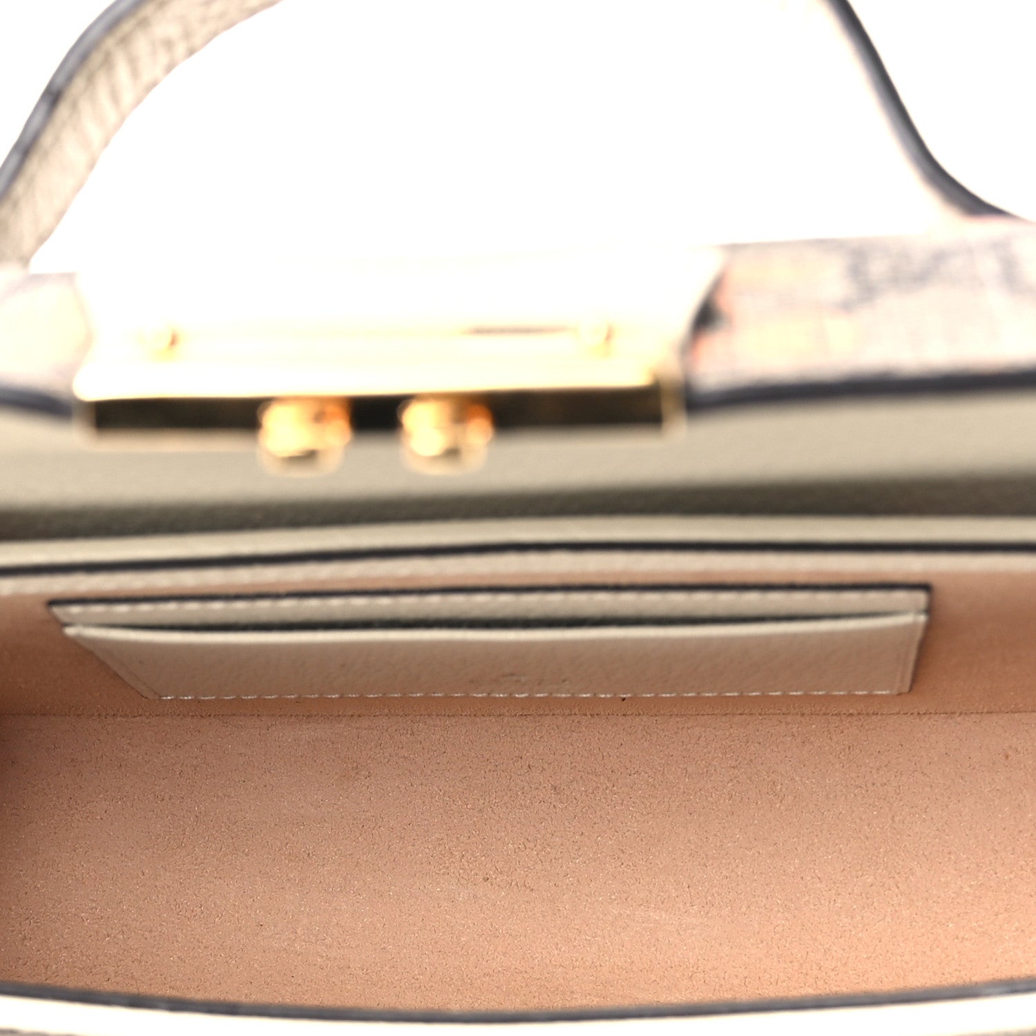 GG Supreme Monogram Berry Textured Dollar Calfskin Mini Padlock Top Handle Shoulder Bag Beige Ebony Light Copper Mystic White