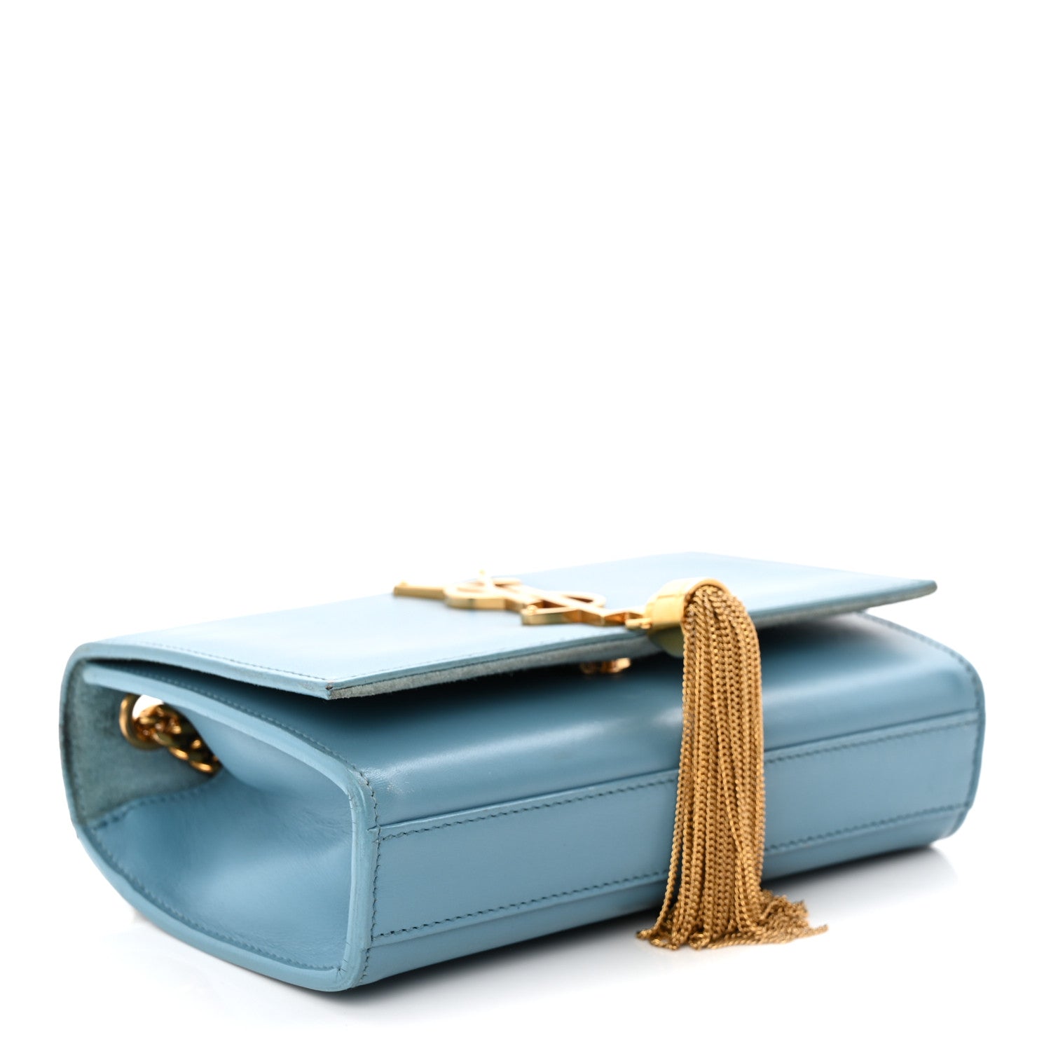 Smooth Calfskin Small Classic Monogram Kate Tassel Satchel Turquoise