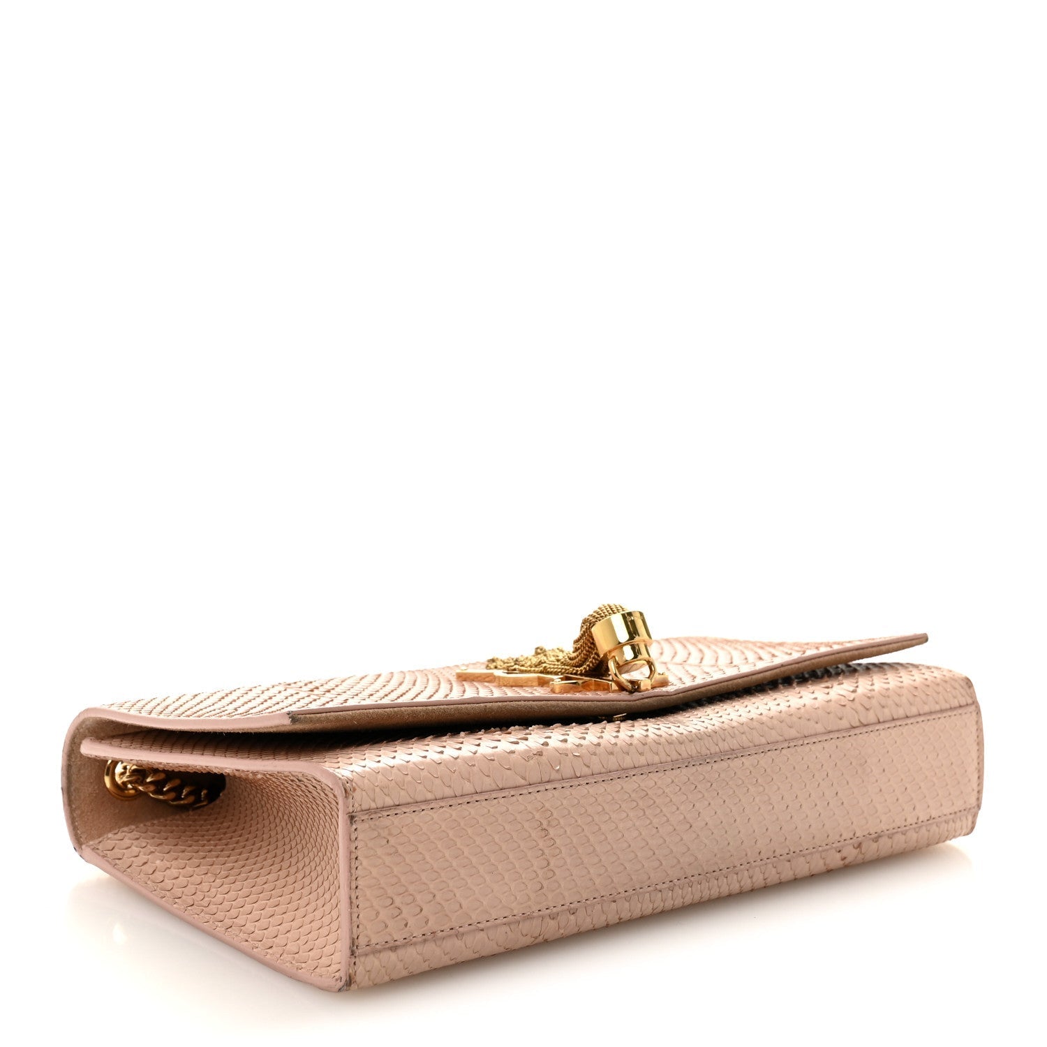 Snakeskin Medium Classic Monogram Kate Tassel Satchel Beige