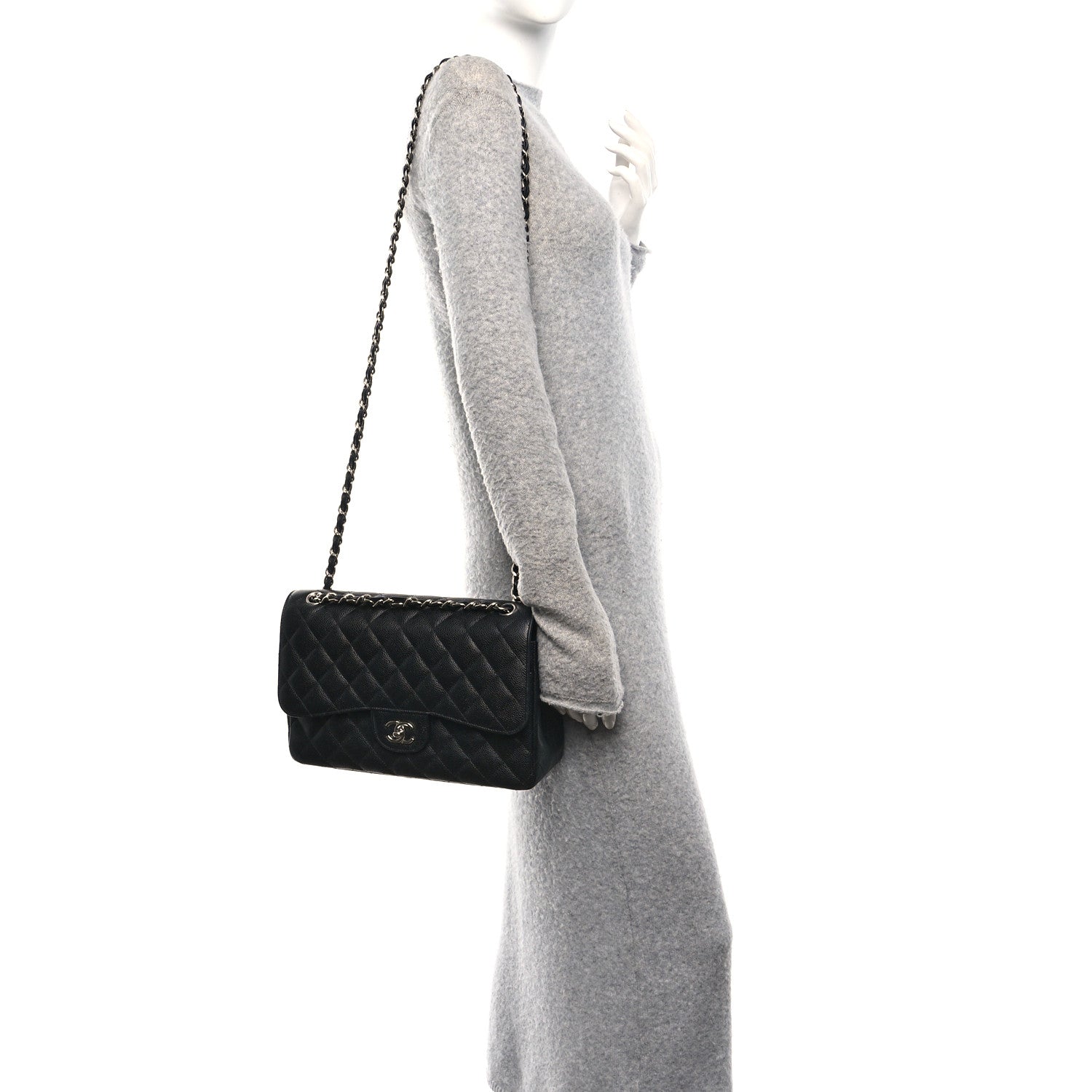 Caviar Quilted Jumbo Double Flap Black